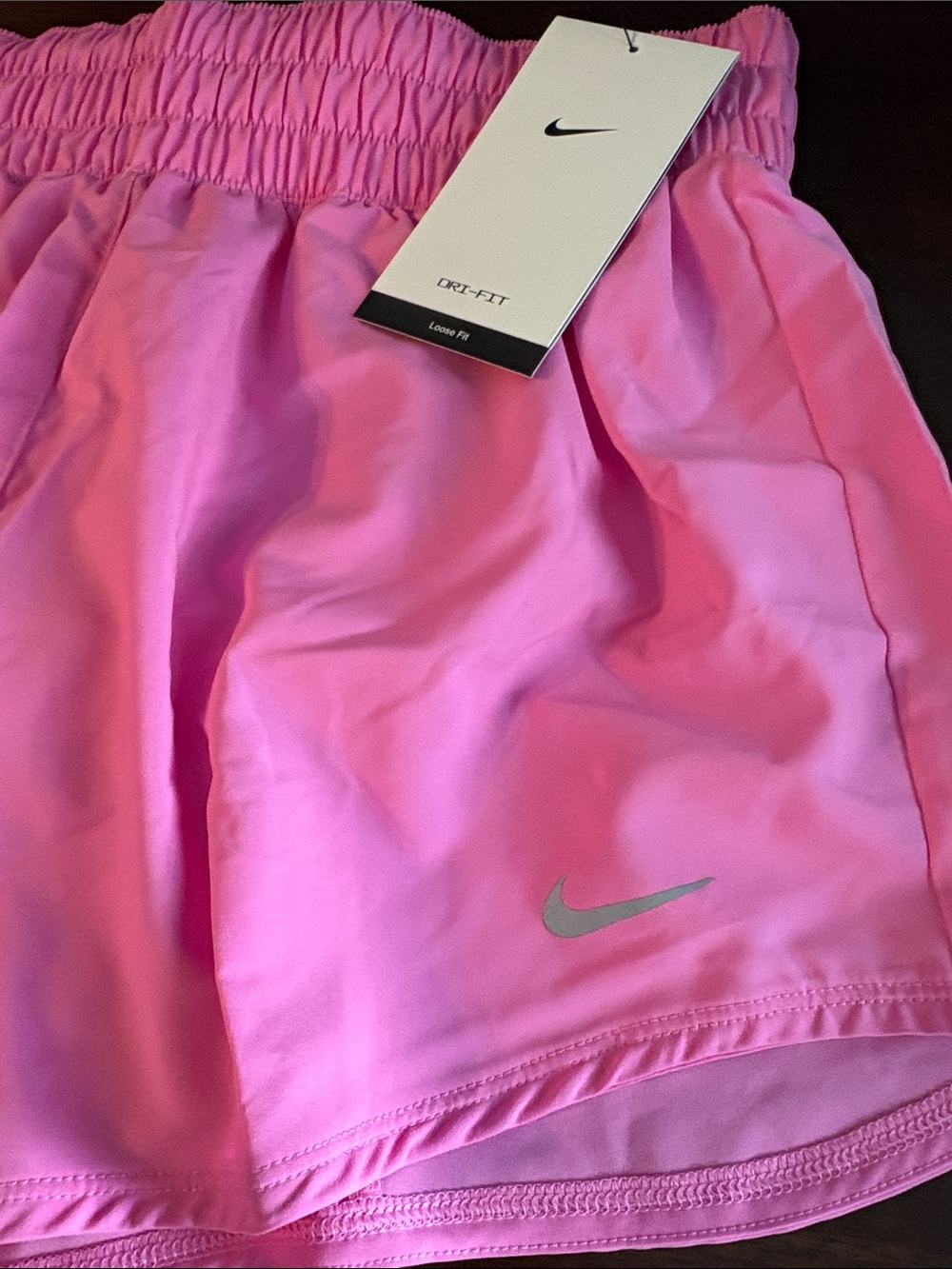 NIKE Women's Pink Athletic Running Shorts with Reflective Swoosh - Picture 5 of 16